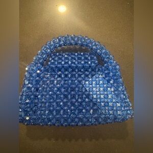 Blue Beaded Handbag